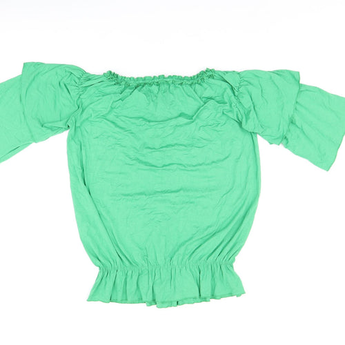 HEINE Womens Green Viscose Basic Blouse Size 12 Off the Shoulder - Ruffles