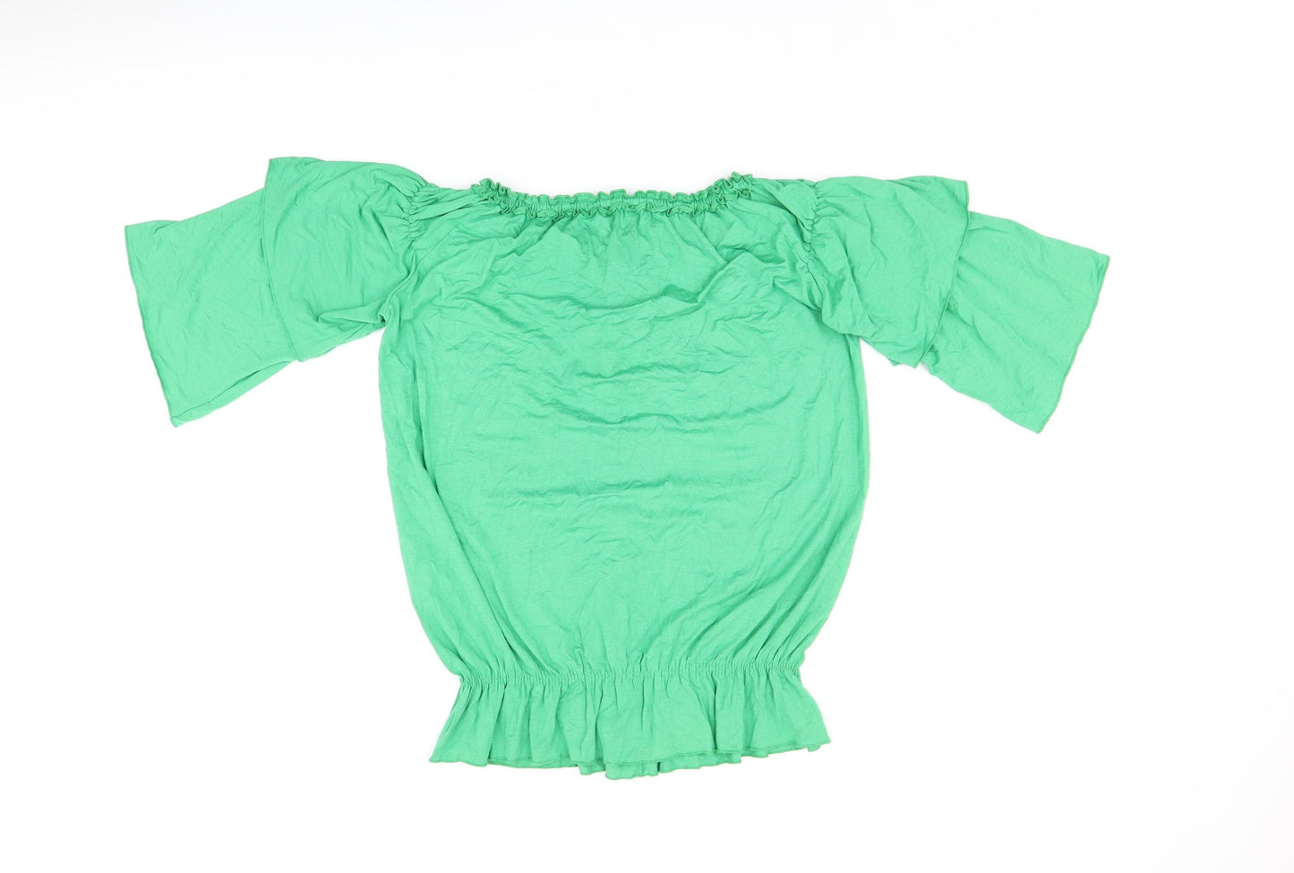 HEINE Womens Green Viscose Basic Blouse Size 12 Off the Shoulder - Ruffles