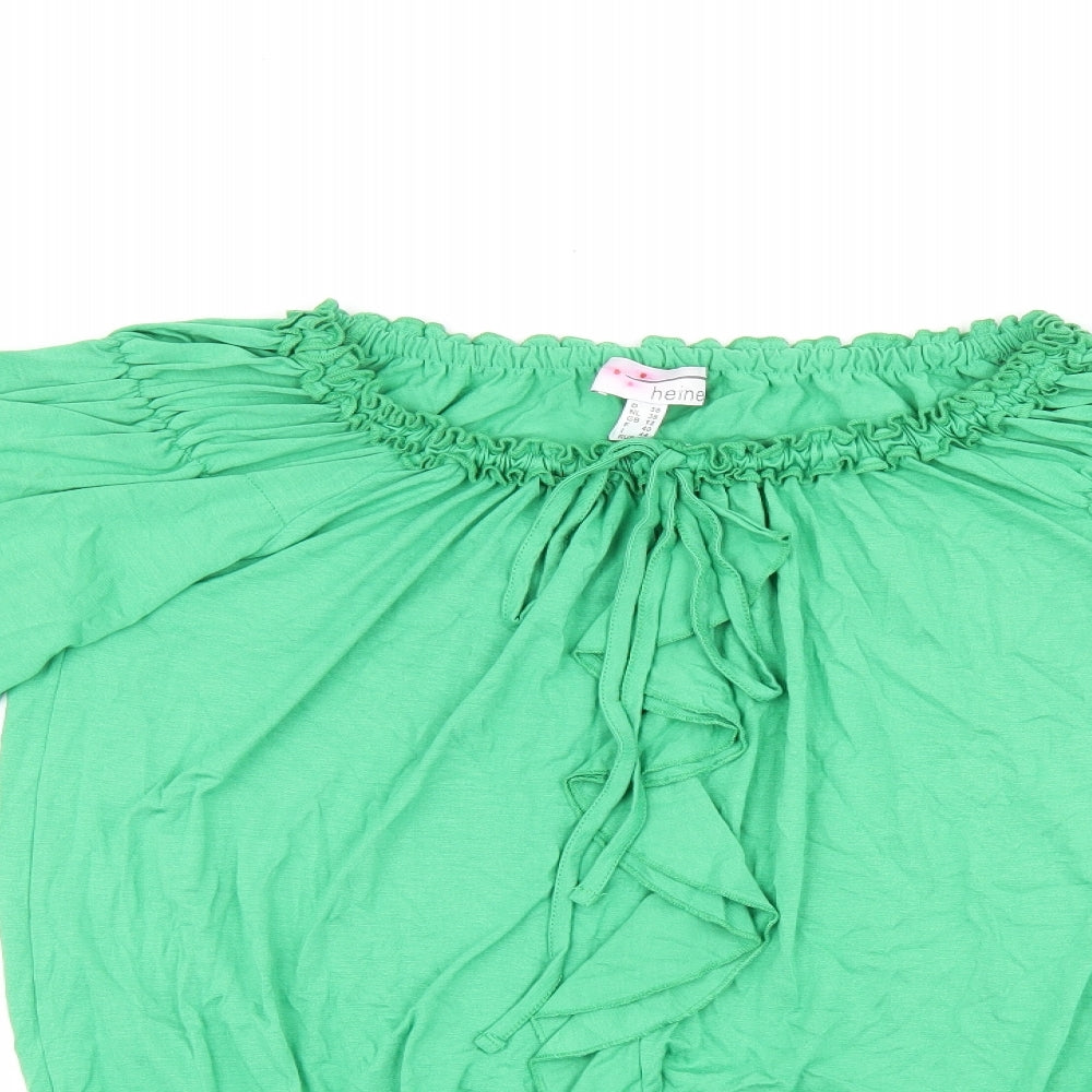 HEINE Womens Green Viscose Basic Blouse Size 12 Off the Shoulder - Ruffles