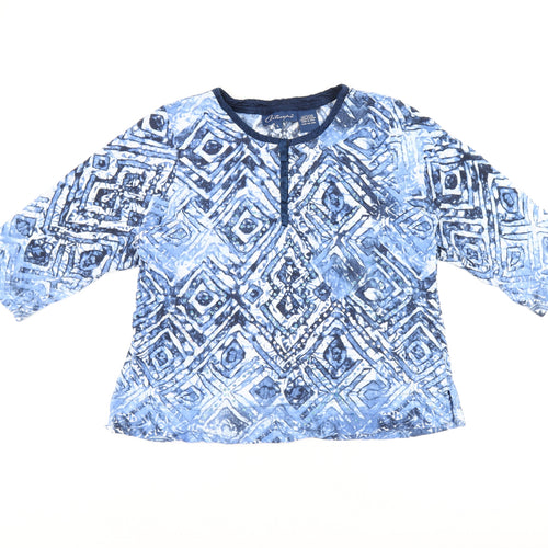Artacapea Womens Blue Geometric Cotton Basic Blouse Size L Round Neck - Sequins