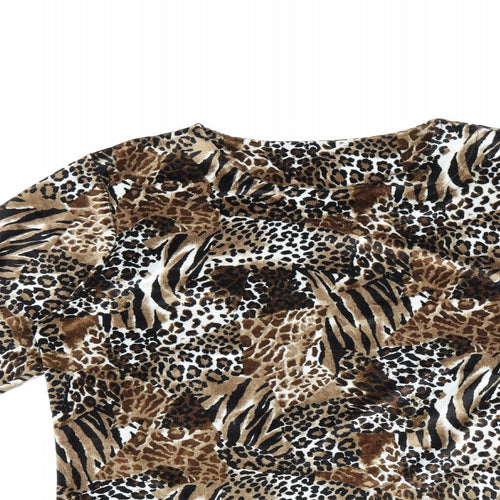 Canada Womens Brown Animal Print Polyester Basic T-Shirt Size S Round Neck - Leopard and Tiger Print