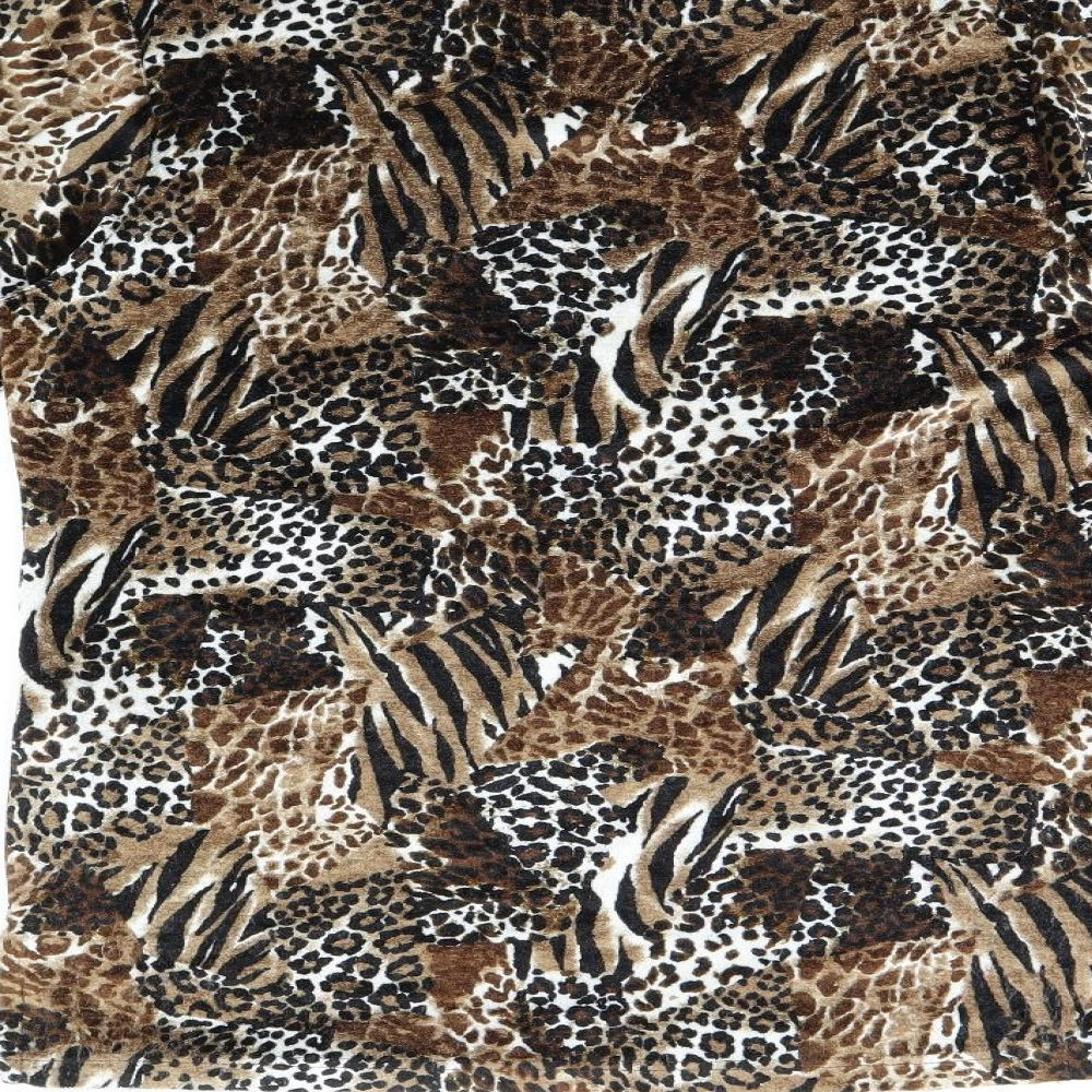Canada Womens Brown Animal Print Polyester Basic T-Shirt Size S Round Neck - Leopard and Tiger Print
