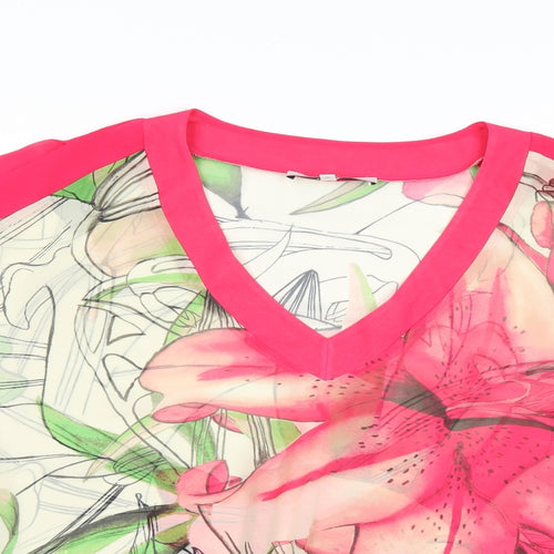 NEXT Womens Pink Floral Polyester Basic Blouse Size 6 V-Neck - Cold Shoulder, Sheer