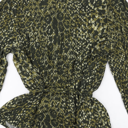Marks and Spencer Womens Green Animal Print Viscose Basic Blouse Size 16 V-Neck - Snake Print