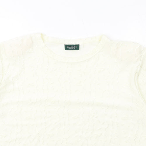 Canda Womens Ivory Polyester Basic T-Shirt Size L Round Neck