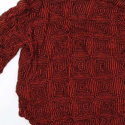 H&M Womens Red Geometric Viscose Basic T-Shirt Size 6 V-Neck
