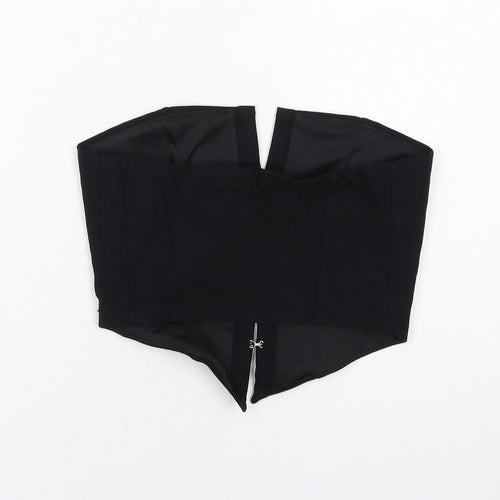 Bershka Womens Black Viscose Cropped T-Shirt Size S V-Neck - Corset