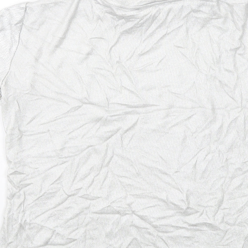 Zara Womens Silver Cotton Basic T-Shirt Size S Round Neck