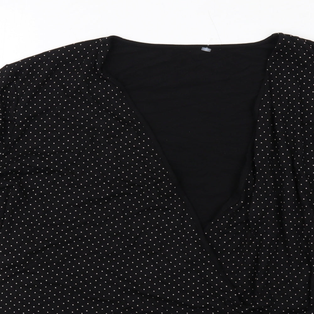 Hobbs Womens Black Polka Dot Viscose Wrap T-Shirt Size L V-Neck