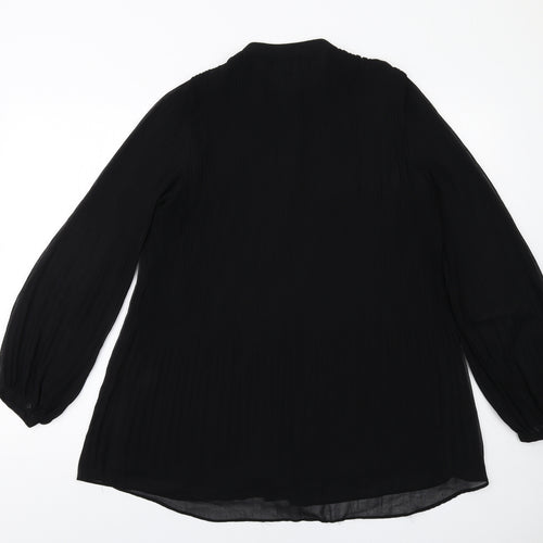 Zara Womens Black Polyester Basic Button-Up Size S Round Neck