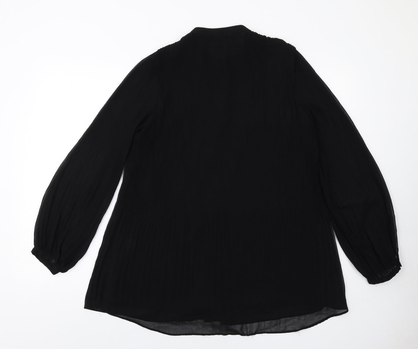 Zara Womens Black Polyester Basic Button-Up Size S Round Neck