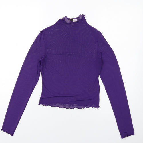 H&M Womens Purple Polyester Basic T-Shirt Size S Mock Neck