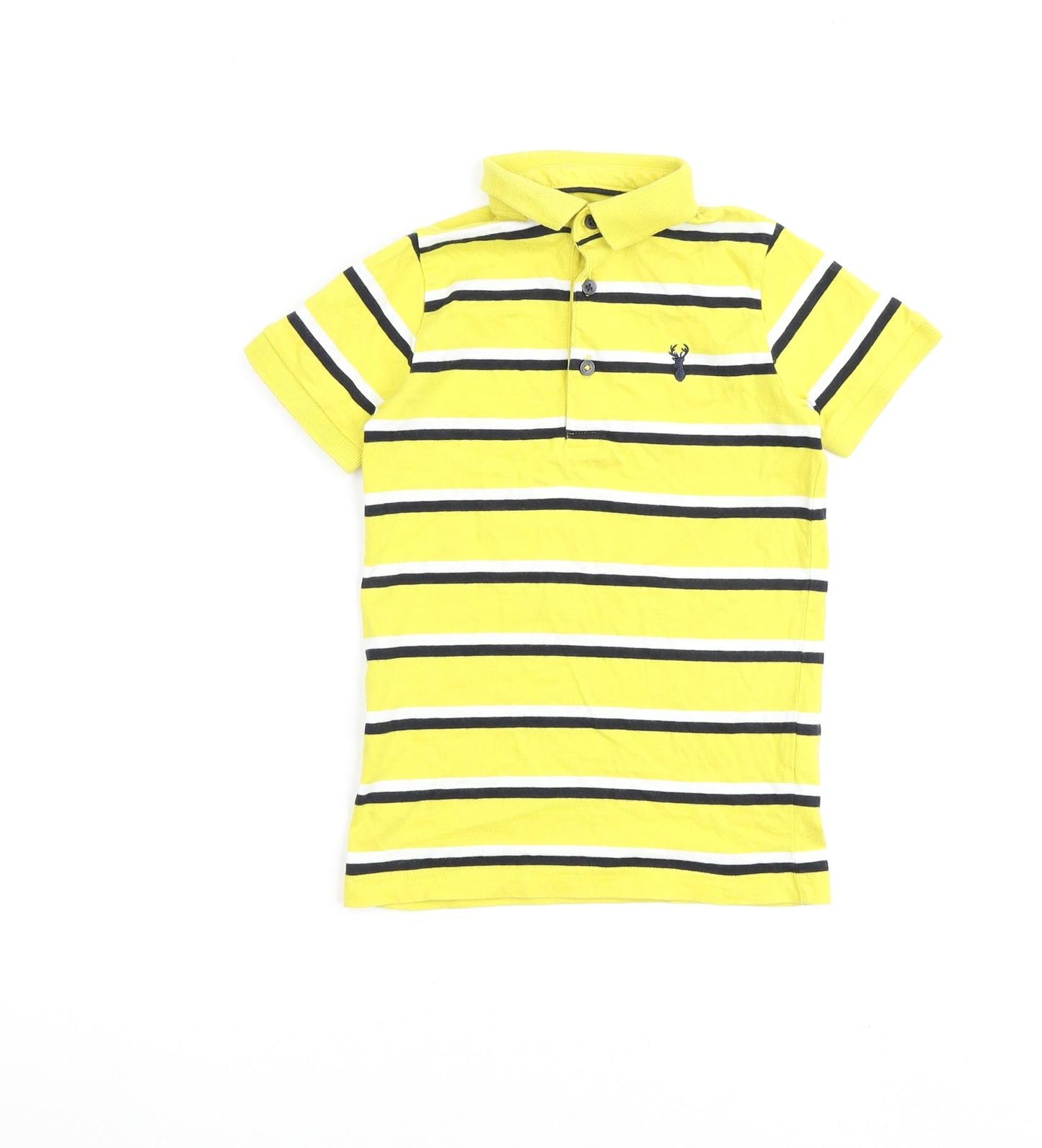 NEXT Boys Yellow Striped 100% Cotton Basic T-Shirt Size 5 Years Collared Button