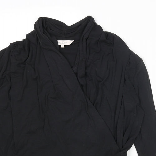 Part Two Womens Black Viscose Basic Blouse Size S V-Neck - Wrap Style