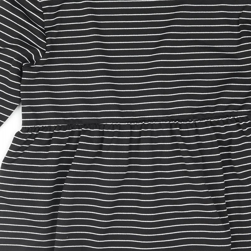 Boohoo Womens Black Striped Polyester Basic Blouse Size 12 Round Neck - Peplum