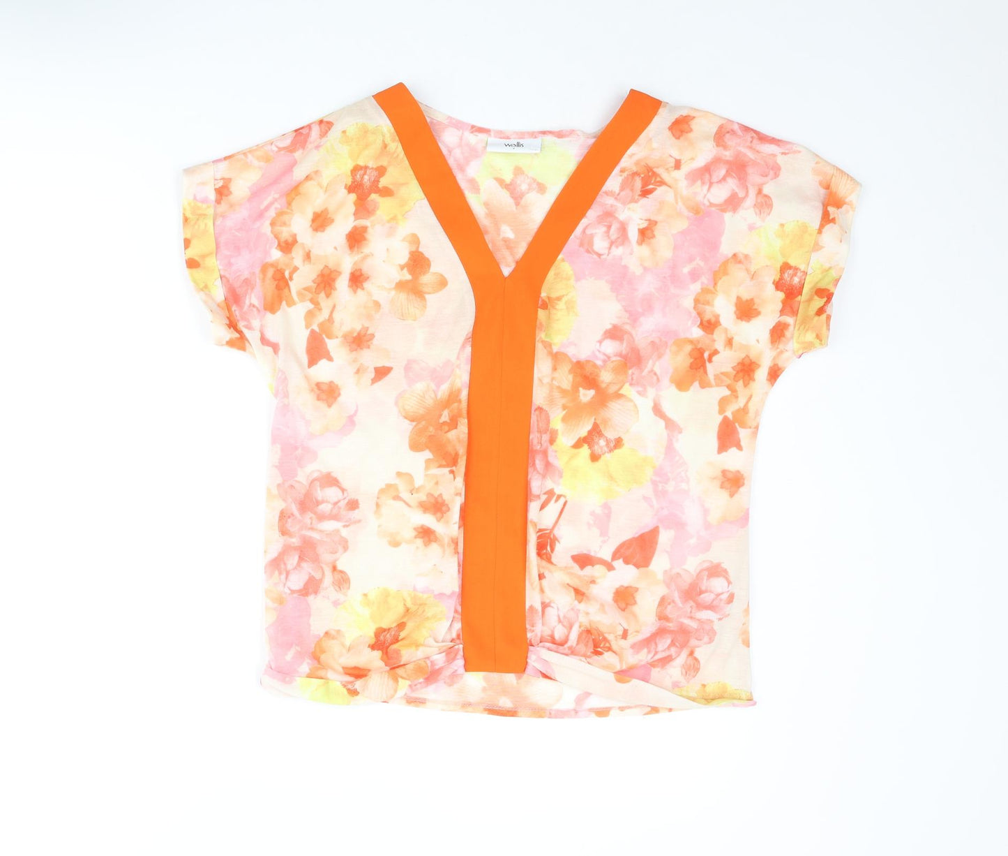 Wallis Womens Orange Floral Polyester Basic Blouse Size S V-Neck