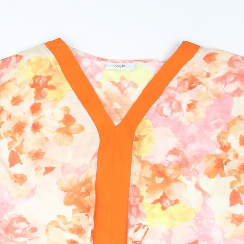 Wallis Womens Orange Floral Polyester Basic Blouse Size S V-Neck
