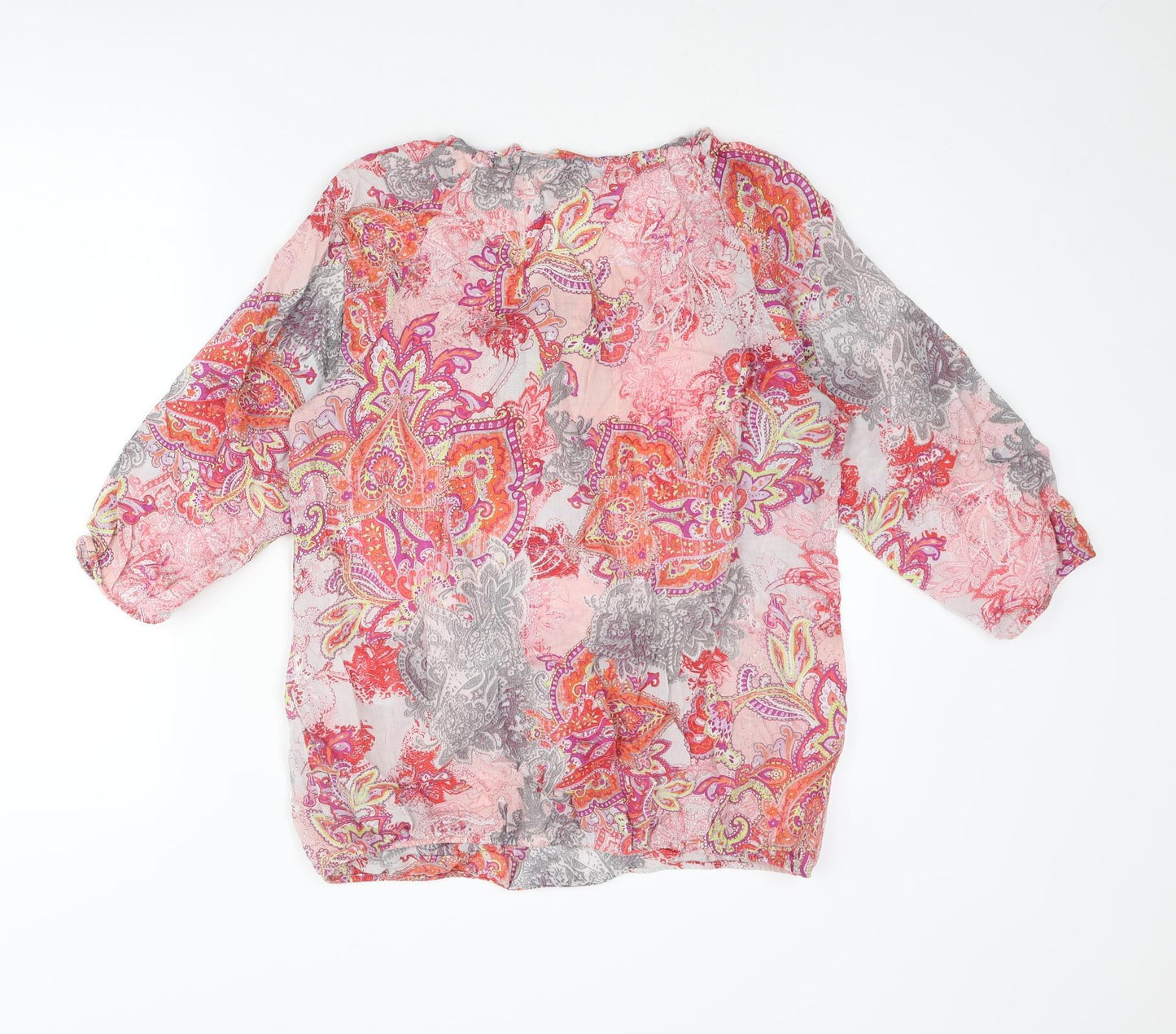 Betty Barclay Womens Multicoloured Geometric Cotton Basic Blouse Size 12 Round Neck