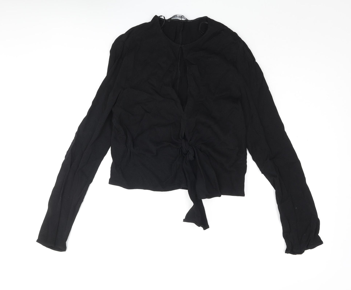 Zara Womens Black Viscose Basic Blouse Size S Round Neck - Keyhole Front Knot