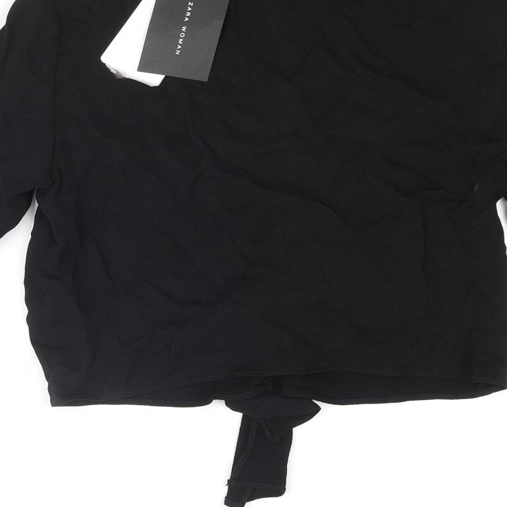 Zara Womens Black Viscose Basic Blouse Size S Round Neck - Keyhole Front Knot