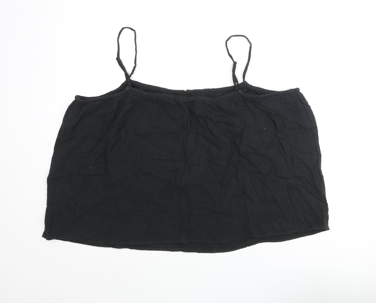 H&M Womens Black Cotton Camisole Blouse Size L Scoop Neck - Bow