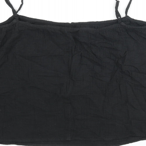 H&M Womens Black Cotton Camisole Blouse Size L Scoop Neck - Bow