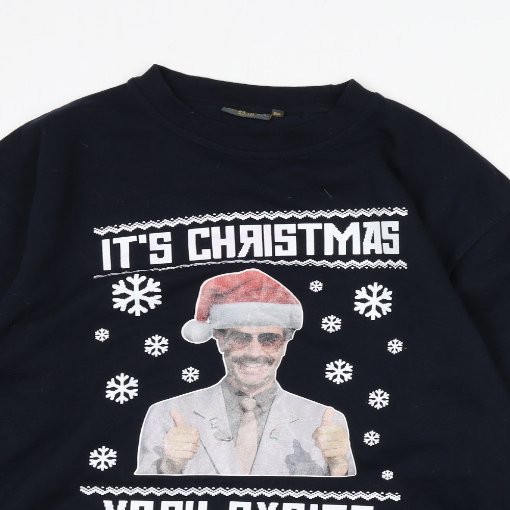 Borat Mens Blue Cotton Pullover Sweatshirt Size XL - Christmas, Slogan, Snowflakes