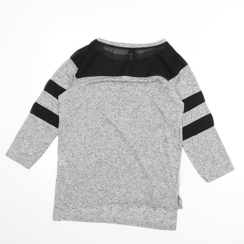 L.o.v Womens Grey Polyester Basic T-Shirt Size S Round Neck - Mesh Panels