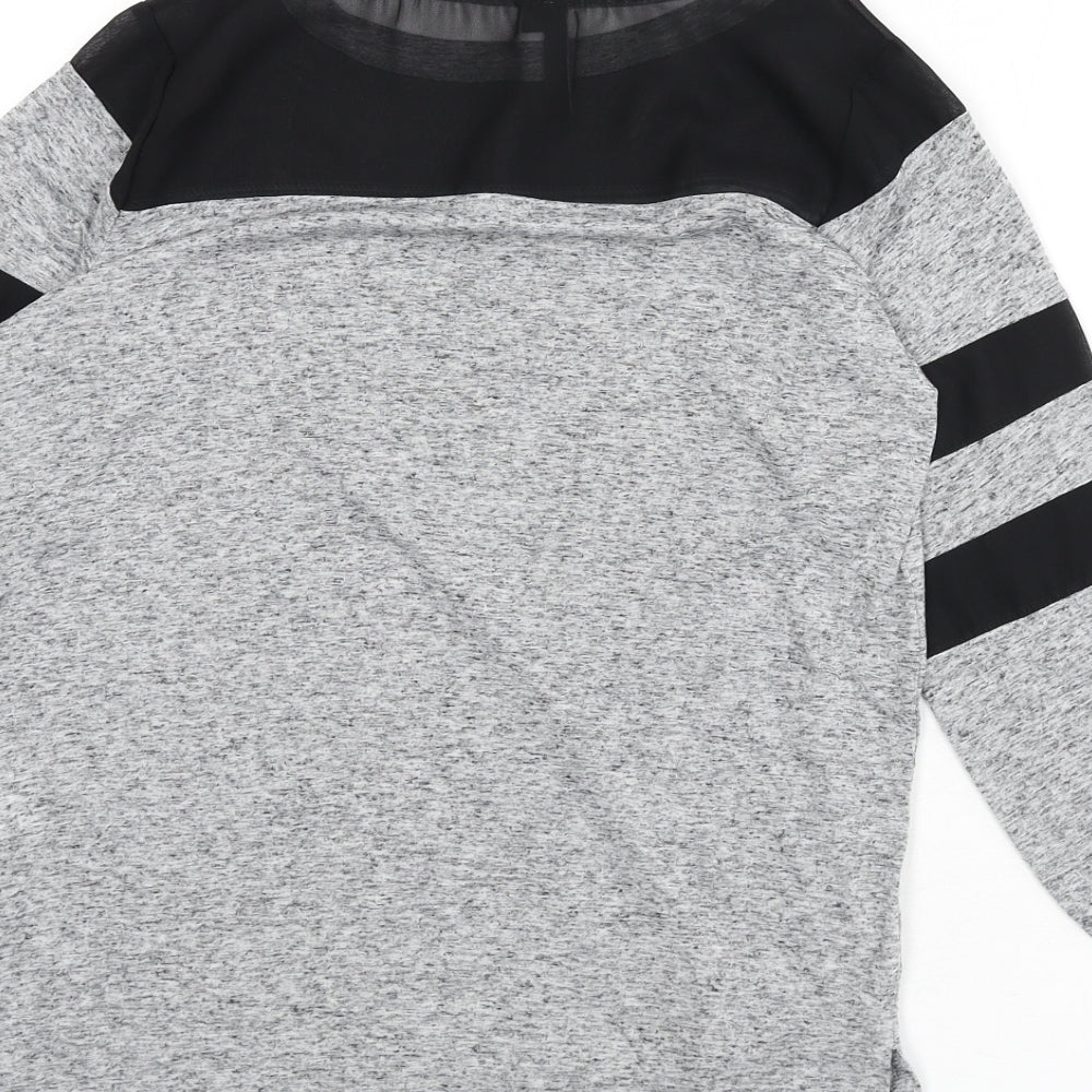 L.o.v Womens Grey Polyester Basic T-Shirt Size S Round Neck - Mesh Panels