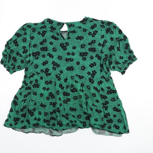 New Look Womens Green Floral Viscose Basic Blouse Size 12 Round Neck - Polka Dot
