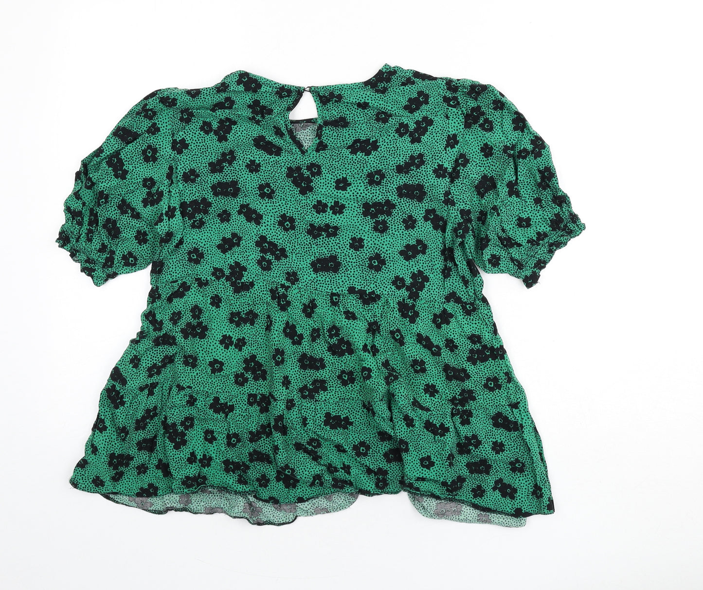 New Look Womens Green Floral Viscose Basic Blouse Size 12 Round Neck - Polka Dot