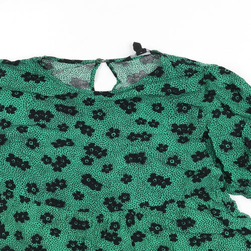 New Look Womens Green Floral Viscose Basic Blouse Size 12 Round Neck - Polka Dot