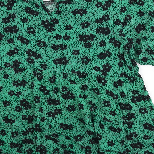 New Look Womens Green Floral Viscose Basic Blouse Size 12 Round Neck - Polka Dot