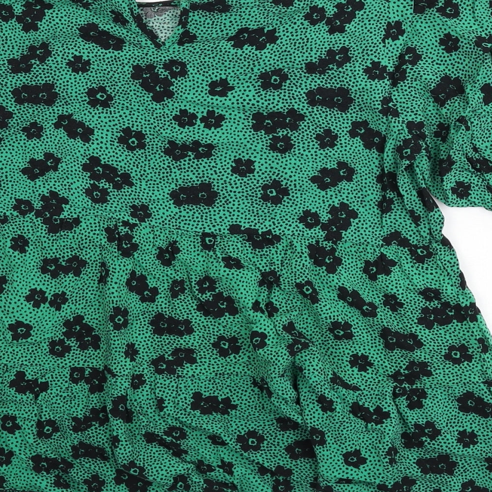 New Look Womens Green Floral Viscose Basic Blouse Size 12 Round Neck - Polka Dot