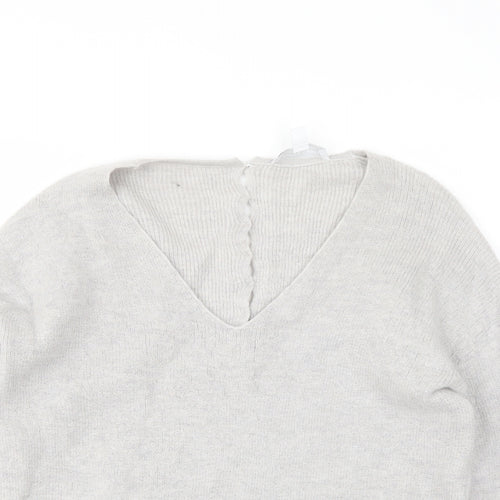 White Label Womens Grey V-Neck Wool Pullover Jumper Size L