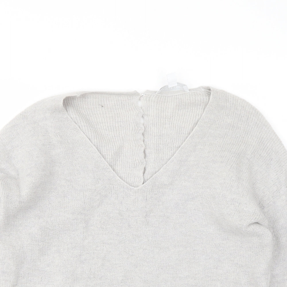 White Label Womens Grey V-Neck Wool Pullover Jumper Size L