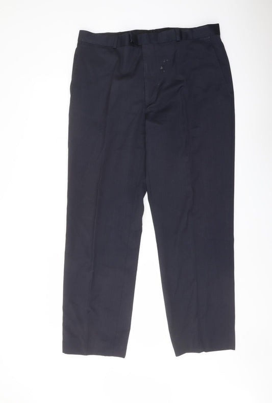 Austin Reed Mens Blue Polyester Trousers Size 36 in L30 in Regular Button