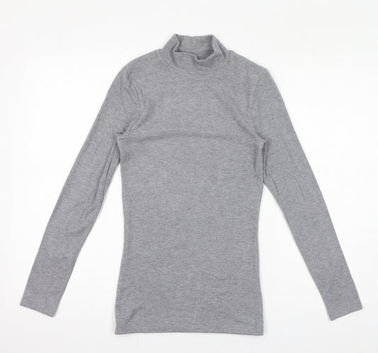 Marks and Spencer Womens Grey Viscose Basic T-Shirt Size 6 Mock Neck - Heatgen