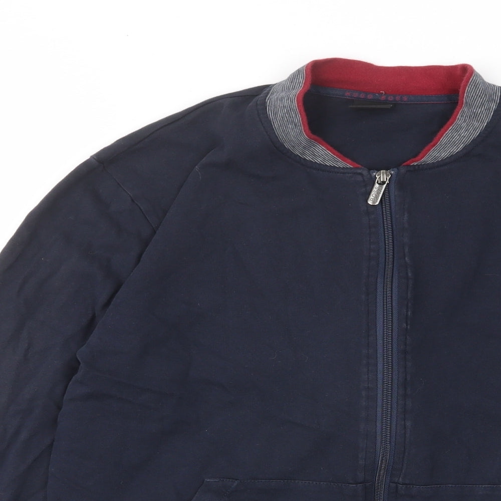 HUGO BOSS Mens Blue Cotton Full Zip Sweatshirt Size M - Logo, Pockets