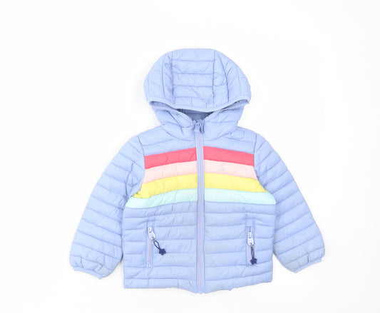 Joules Girls Multicoloured Striped Basic Coat Coat Size 2 Years Zip - Logo, Zip Pockets