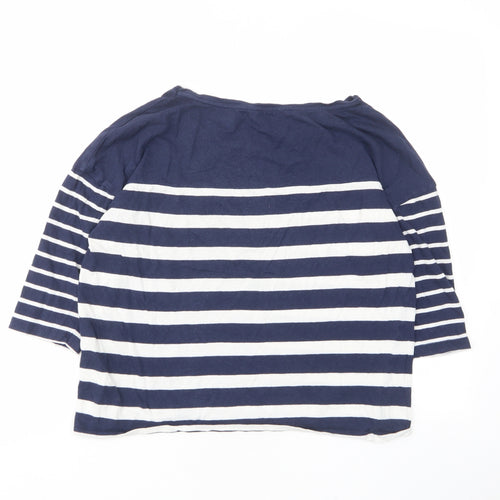 Pull&Bear Womens Blue Striped Cotton Basic T-Shirt Size S Boat Neck