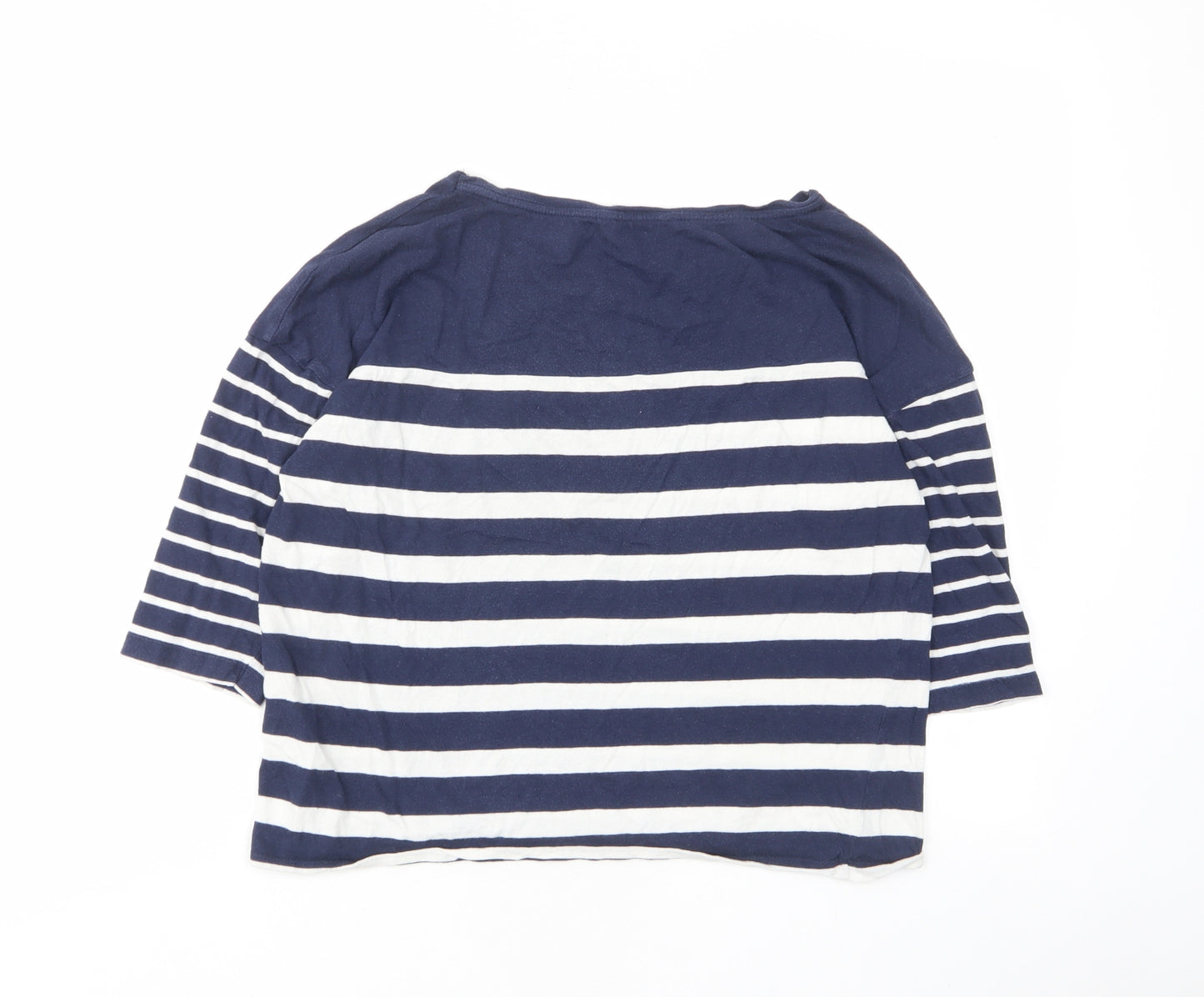 Pull&Bear Womens Blue Striped Cotton Basic T-Shirt Size S Boat Neck