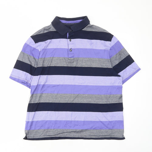 Blue Harbour Mens Purple Striped Cotton Polo Size M Collared Button