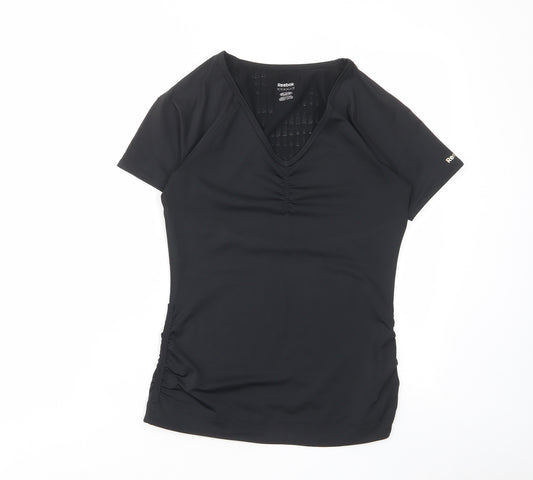 Reebok Womens Black Polyester Basic T-Shirt Size S V-Neck Pullover