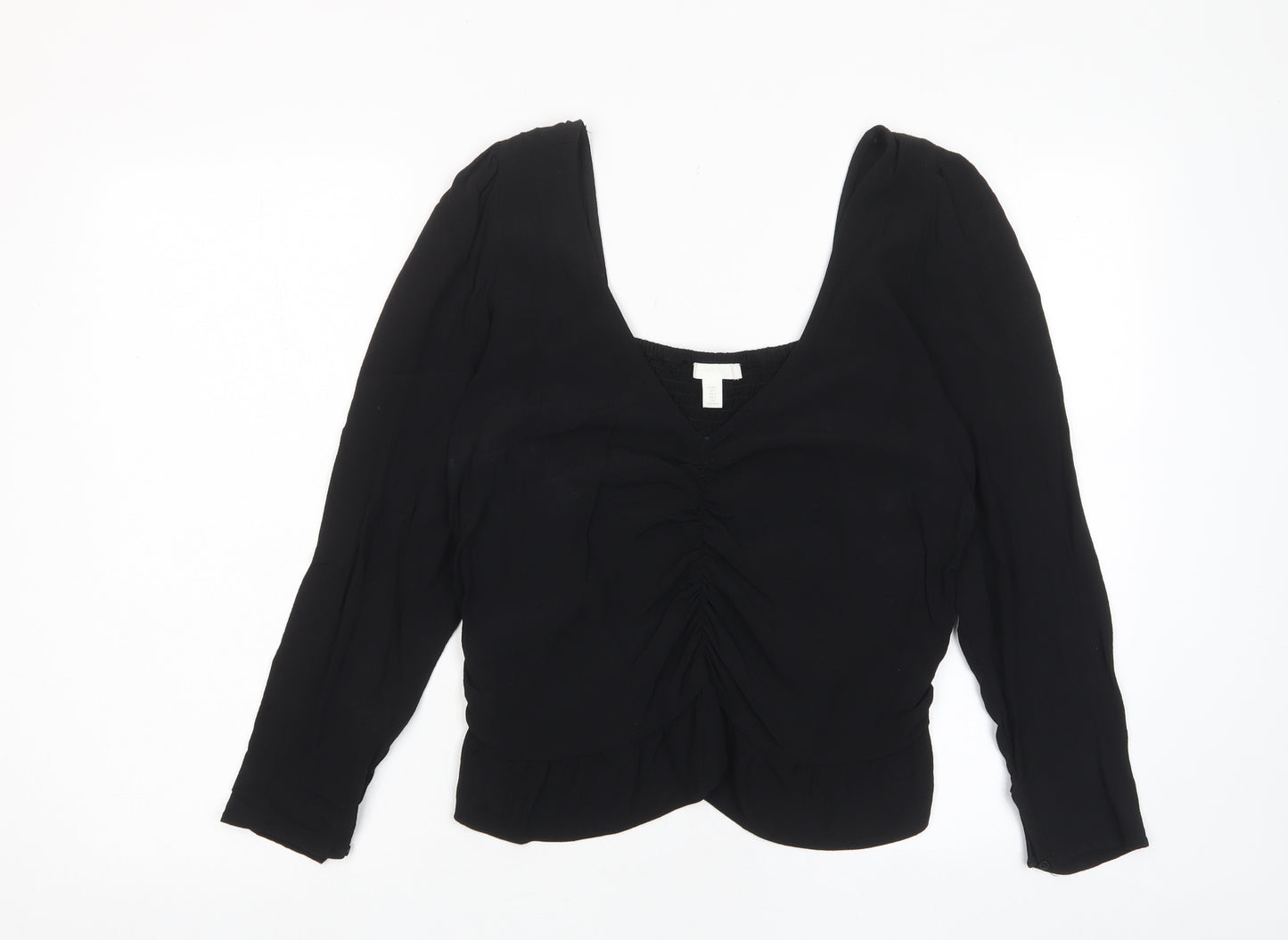 H&M Womens Black Viscose Cropped Blouse Size L Square Neck