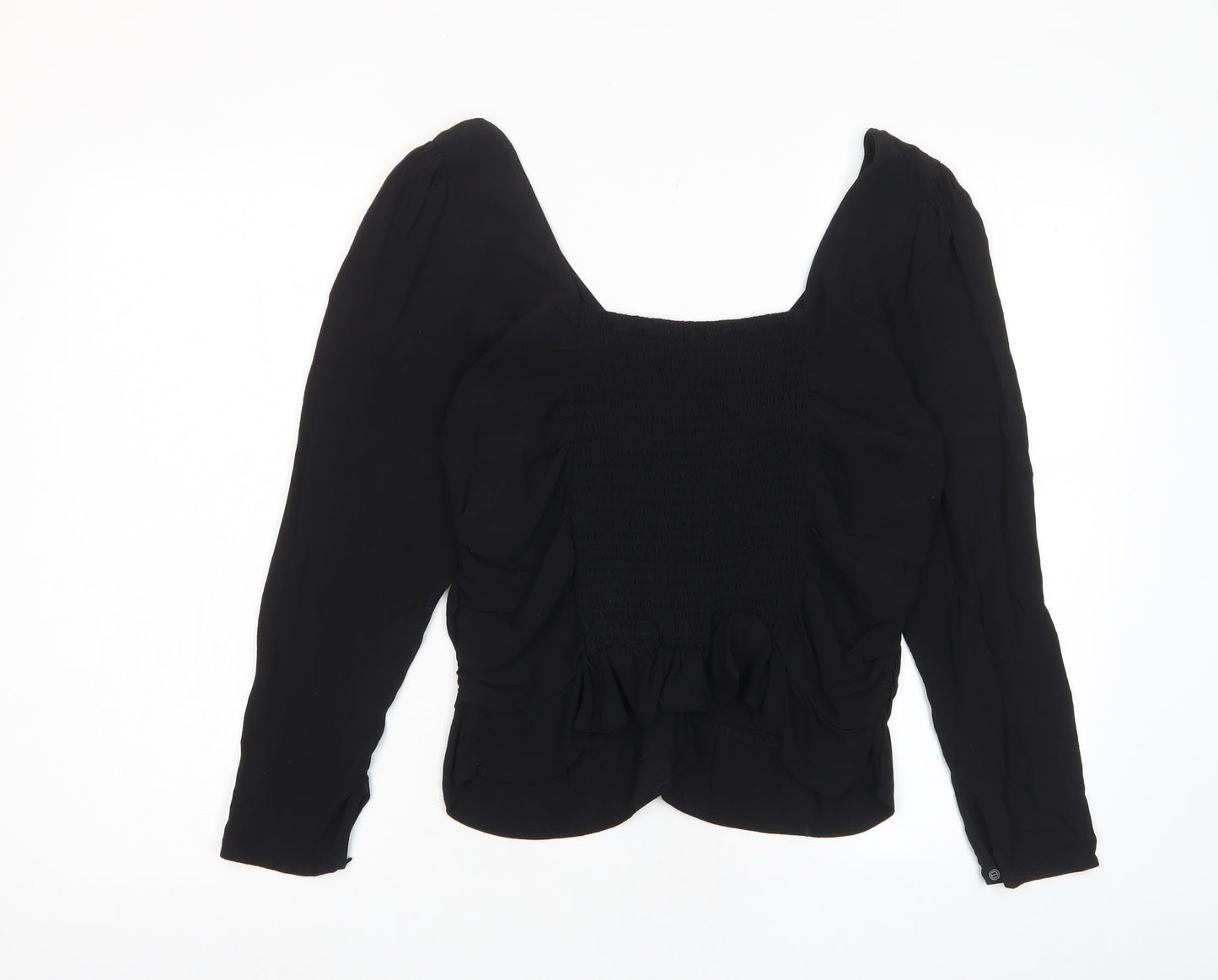 H&M Womens Black Viscose Cropped Blouse Size L Square Neck