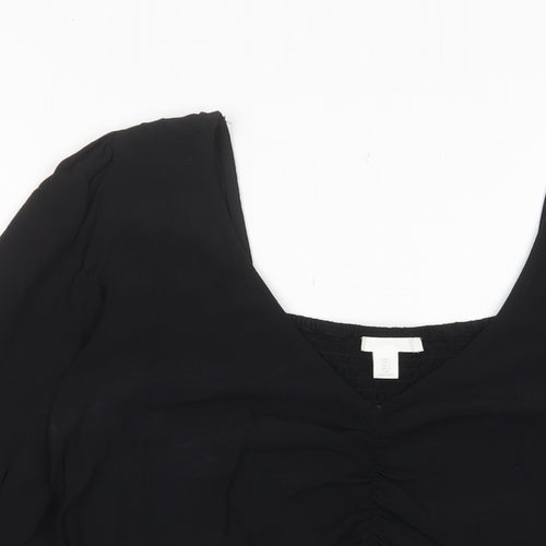 H&M Womens Black Viscose Cropped Blouse Size L Square Neck
