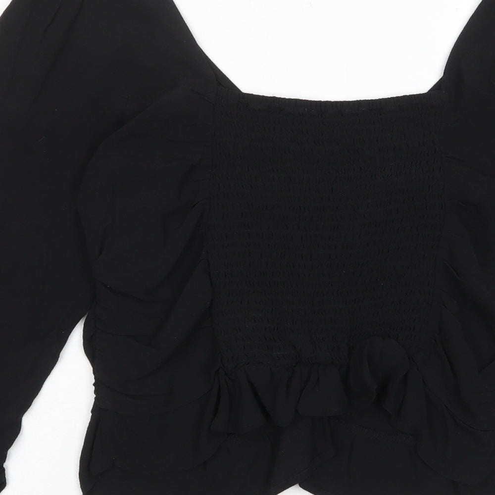 H&M Womens Black Viscose Cropped Blouse Size L Square Neck