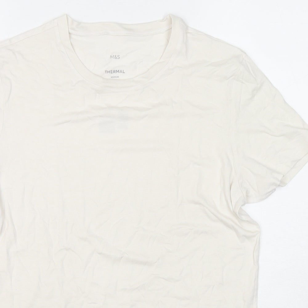 Marks and Spencer Mens White Acrylic T-Shirt Size M Round Neck - Thermal