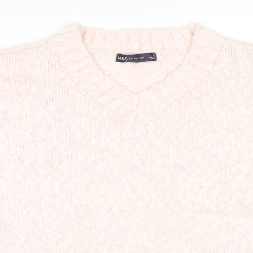 Marks and Spencer Womens Pink V-Neck Polyester Pullover Jumper Size L